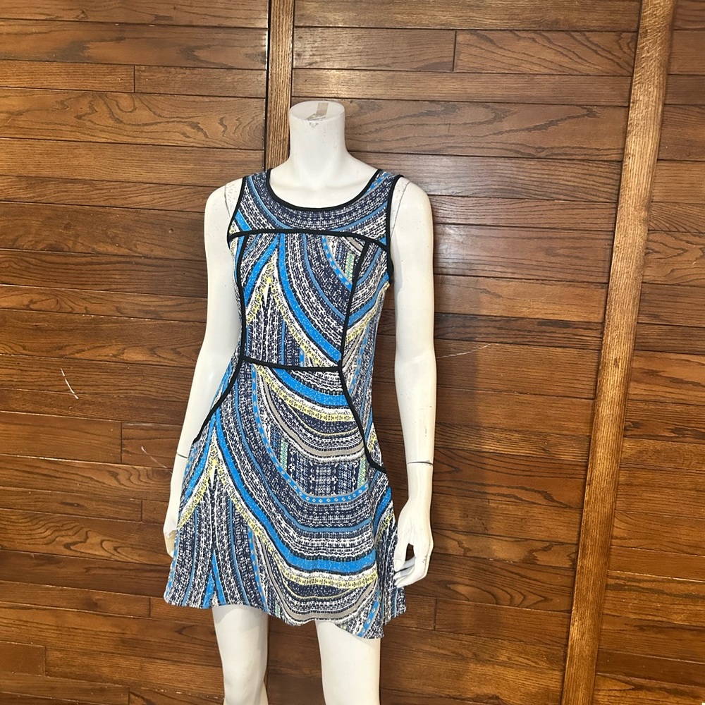 Very J Blue and Black Fit and Flare Mini Dress
